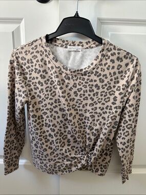 Ten Sixty Sherman Beige and Gray Leopard Knot-Front Long Sleeve Top